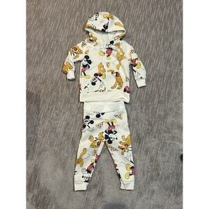 Disney Mickey Mouse Pluto Pizza Print Zip Hoodie Joggers Set Cream 18M Kids
